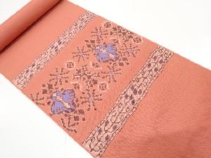 アンティーク　横段に花更紗模様織り出し　名古屋帯地反物